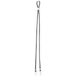 A black lanyard with two attachment clips at the bottom and a securing loop at the top. It features a logo.