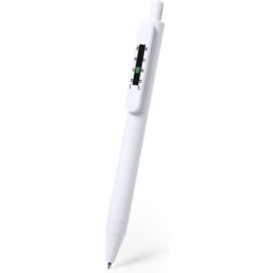 A white antibacterial pen featuring a logo, with a sleek design and a retractable tip.