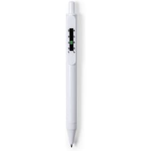 A white antibacterial pen featuring a black and green measurement scale and a branded logo.