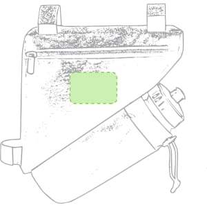 A grey Leven Bike Bag with a green pocket, featuring an attached drink bottle.