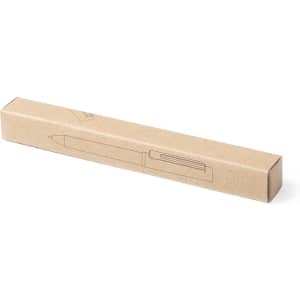 A metal pen in a natural cardboard box, featuring a simple design and a branding logo on the packaging.