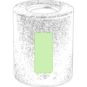 A cylindrical speaker in grey with a green section, featuring a logo.