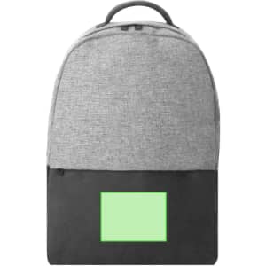 A grey and black Terrex backpack with a branded logo and a green accent on the front.