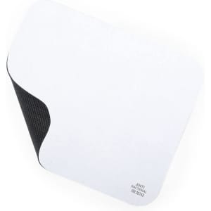 A sleek white antibacterial mousepad with a black underside, featuring a corner curl design.