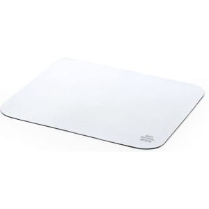 A white antibacterial mousepad with rounded corners and a subtle logo in the corner.