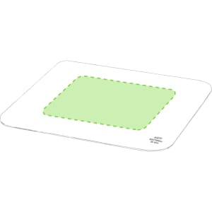 A green antibacterial mousepad with a clear border, featuring a logo in one corner.