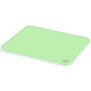 A green antibacterial mousepad with a white stitched border and a logo in the corner.