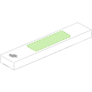 A green antimicrobial bandage with a rectangular shape, packaged in a white box with a logo.