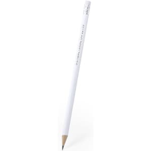 A white antibacterial pencil with a grey lead, featuring a simple design and a branding logo.