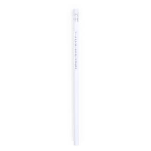 A grey-lead pencil in white with a logo. It is designed with antibacterial properties.