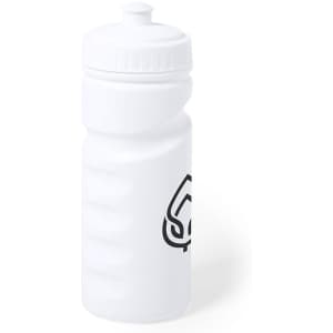 A drink bottle in white with a textured grip and a logo feature. Perfect for hydration on the go.
