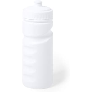 A white antibacterial drink bottle featuring a textured grip and a screw-on lid. It has a logo.