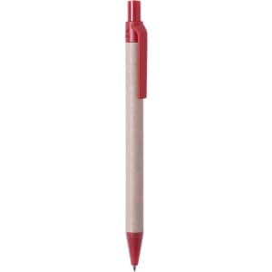 A pen with a red top and clip, featuring a natural kraft body. The pen has a sleek and minimalist design.