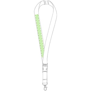 A lanyard in a combination of grey and bright green, featuring a clip for attachments and a logo.