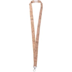 A lanyard in a cork pattern, featuring a silver clip for attachments. Ideal for exhibitions and events.