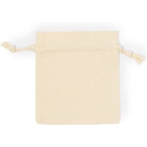 A cream-coloured drawstring pouch with tassels at the top, suitable for holding small items or games.