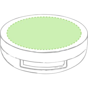 A round lip balm container with a light green top and a circular design, featuring a simple, unbranded look.