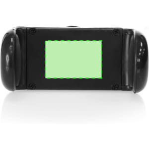 A black phone holder featuring a green display area, designed for securing devices in a car.