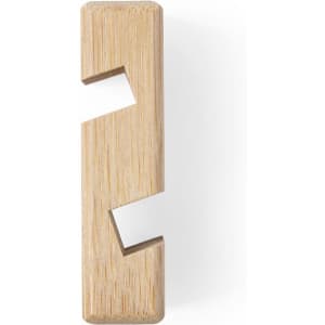 A bamboo phone stand with a zigzag design, featuring a natural wood finish and a simple, modern aesthetic.