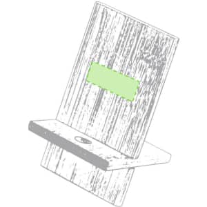 A wooden phone stand in a simple design, featuring a green area and a spot for a logo or branding.