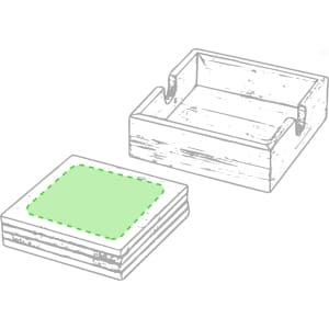 A wooden coaster set with a green inset, displayed alongside a matching storage tray.