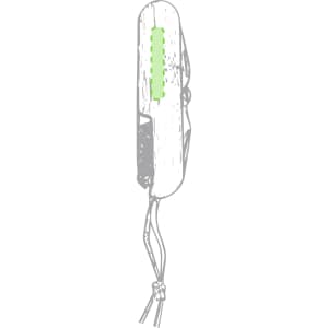 A multifunction pocket knife in a sleek design, featuring a green accent and a keyring attachment.