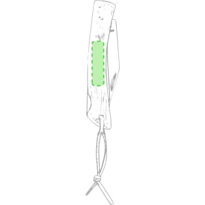 A pocket knife with a wooden handle and a green accent, featuring a keyring attachment.
