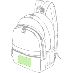 A green and grey backpack with dual compartments and adjustable straps. It features a logo on the front.