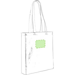 A tote bag in a light colour with two shoulder straps and a logo on the front.