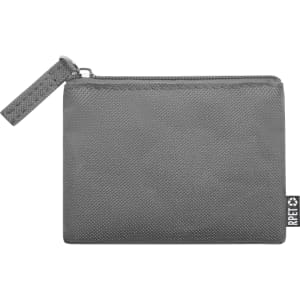 A grey Nelsom Purse with a zip closure and a textured finish, featuring a small loop for easy carrying.