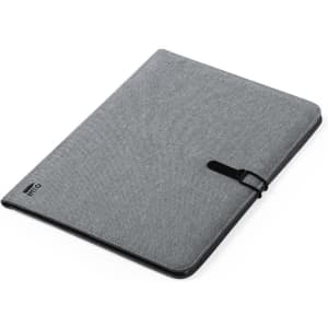 A grey Sorgax Folder with a black strap and subtle branding, designed for office and business use.