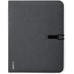 A grey Sorgax Folder with a textured finish and a closure strap. It features a logo on the lower corner.