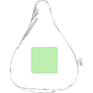 A green saddle cover in a pear shape, featuring a blank square area, with a small logo on the side.
