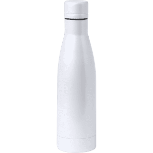 A drink bottle in sleek white, featuring a modern design and a secure screw-on cap. It has a logo on the body.