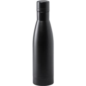 A drink bottle in sleek black, featuring a modern design and a logo on the surface. Suitable for thermos use.