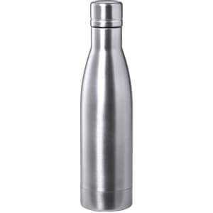 A drink bottle featuring a sleek stainless steel design with a branded logo. Ideal for keeping beverages insulated.