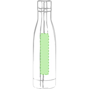 A drink bottle with a sleek design, featuring a light green section and a logo. Made for thermal insulation.