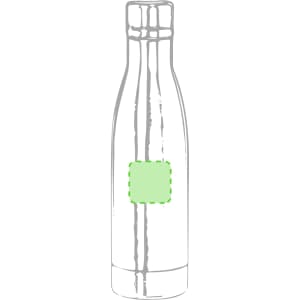 A drink bottle with a sleek design, featuring a silver finish and a logo area. The bottle is insulated and slim.