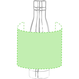 A drink bottle with a sleek design, featuring a green insulated sleeve and a logo on its body.