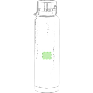 A drink bottle with a sleek design in silver, featuring a plastic screw cap and a branding logo.