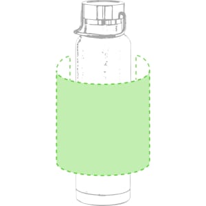 A drink bottle with a green cover, featuring a screw-top lid and a logo.