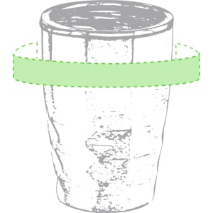 A drink bottle with a textured design, featuring a green band and a logo on its surface.
