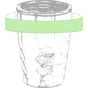 A drink bottle in a textured silver finish, featuring a green band and a logo. Ideal for travel and insulation.