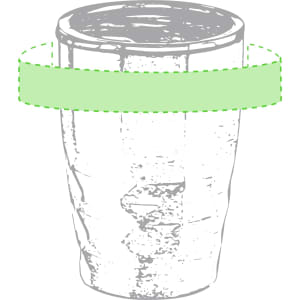 A drink bottle with a textured design, featuring a green accent band and a logo. Ideal for insulated beverage storage.
