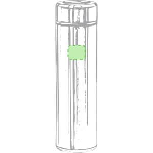 A drink bottle in silver with a green logo, designed as a vacuum flask for thermal retention.
