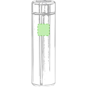A drink bottle in a sleek design, featuring a shiny finish and a branding area in green.