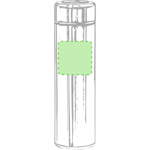 A drink bottle with a sleek design, featuring a logo and a blank area for customisation. Predominantly transparent.