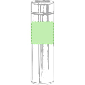 A drink bottle featuring a sleek, cylindrical design with a green accent and a logo. Ideal for thermos use.
