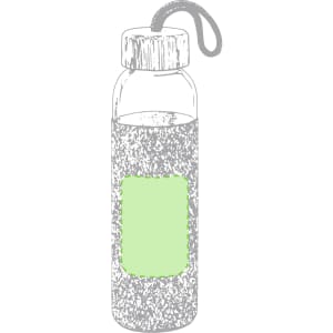 A drink bottle with a textured grey design, bright green label area, and a loop for carrying.