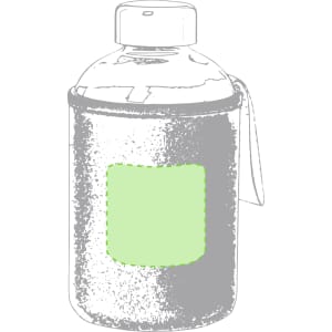 A drink bottle with a transparent top and a green sleeve, featuring a logo on the side.